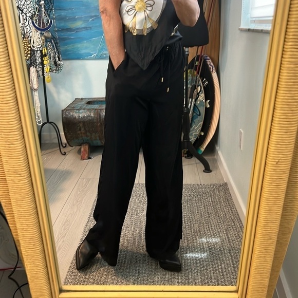 Michael Kors Black Wide Leg Drawstring Trousers Gold Tips – Size L Excellent - Picture 9 of 13